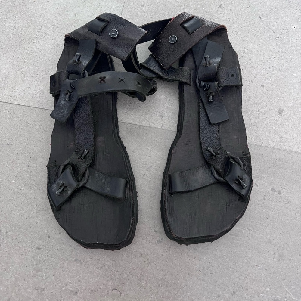 Men's Black Strappy Leather Sandals